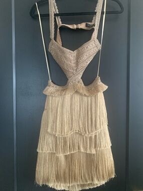 PatBO Gold Fringe Mini Dress